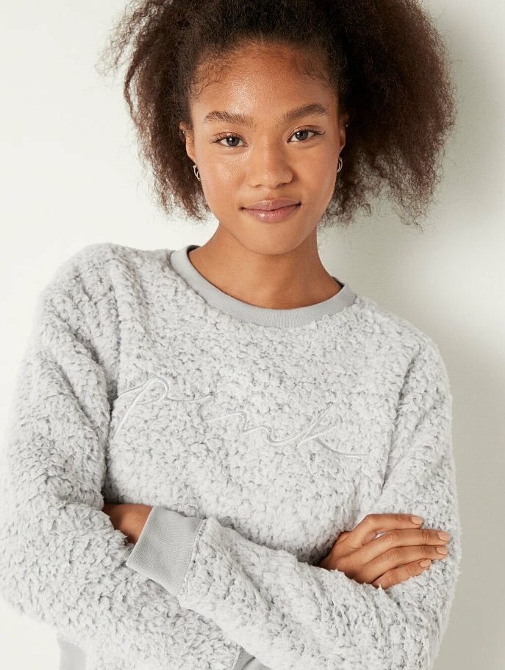 Victoria's Secret PINK sherpa Teddy Crewneck Pullover Sweater